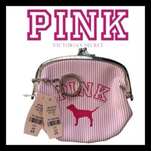 Vintage Victoria’s Secret PINK Striped Dog Kiss Lock Coin Pouch NEW WITH TAGS